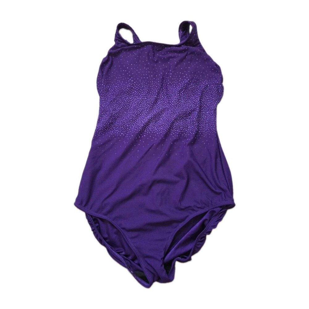 Delta Burke Purple One Piece Swimsuit 18W Tummy Control Sparkle Dots Plus Size